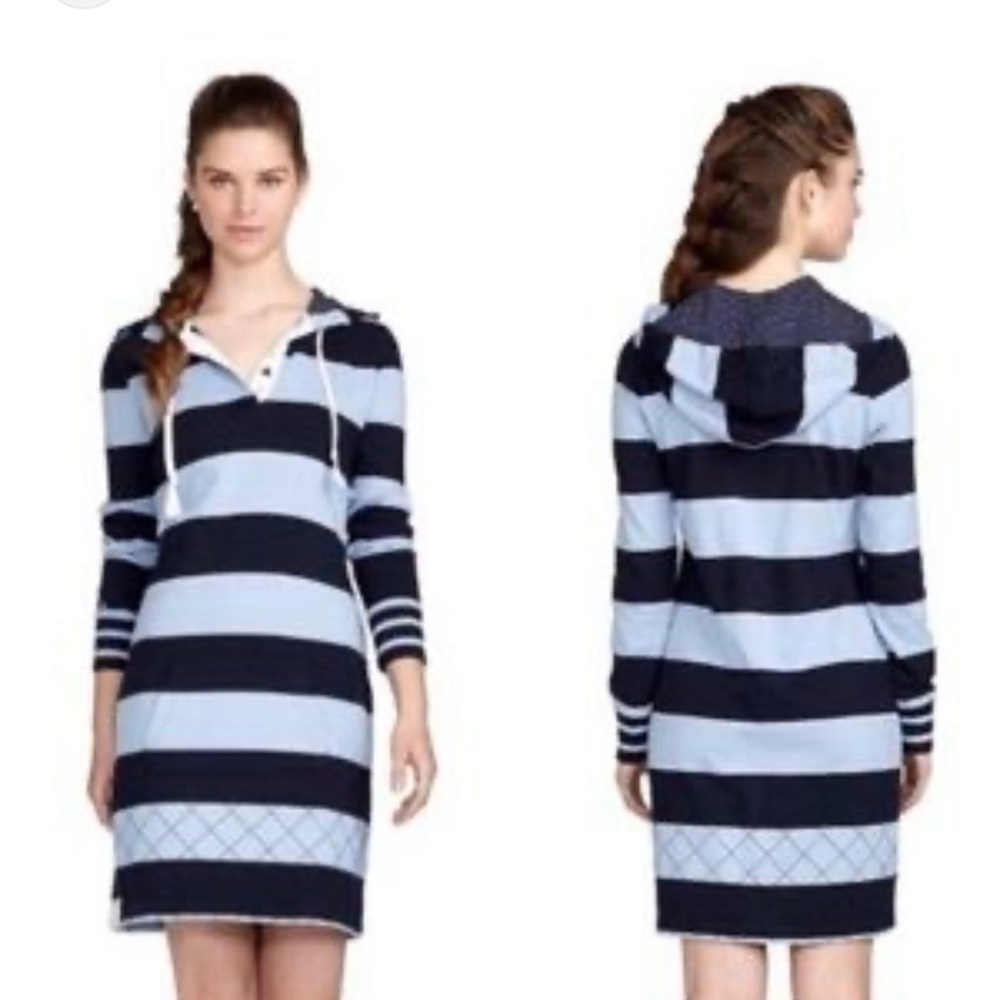 BROOKS BROTHERS Cotton Rugby Jersey Striped Hoodie Dress, Coastal, navy